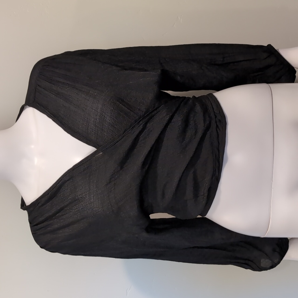 SHEIN Black Long Sleece Wrap Cropped Top Size Small